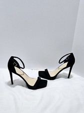 NINE WEST Zoom Crystal Stiletto Sandal Heels Womens Sz 8 Black Platform Strappy