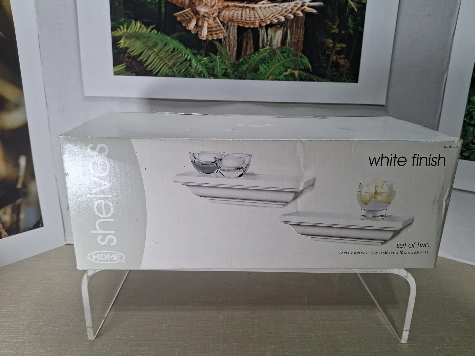 2 White Crown Molding Style Floating Wood Display Shelf Plate Groove 12x4x2.75"