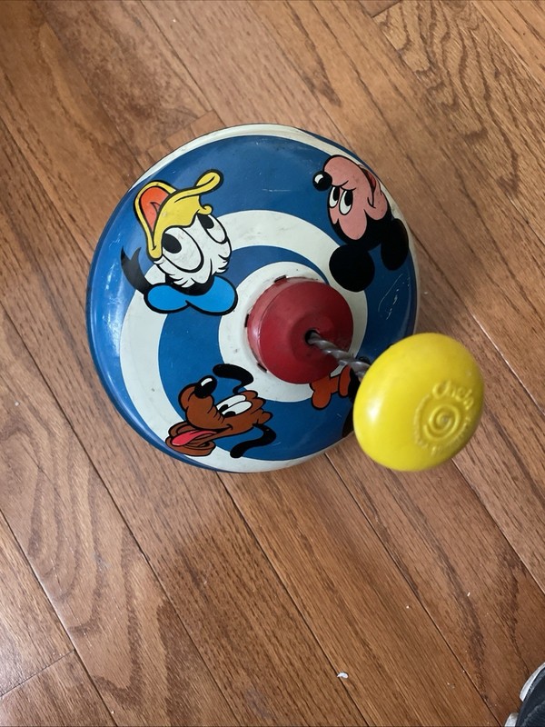 VINTAGE, CHEIN 1973 WALT DISNEY PROD. SPINNING TOP - COLORFUL/TIN/METAL/LITHO