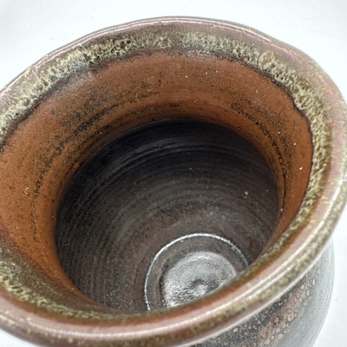 Studio Art Stoneware Pottery Brown Speckled Glazed Vase Pot Signed 5” - Picture 9 of 10