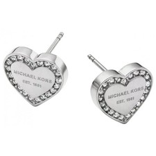 NEW MICHAEL KORS SILVER TONE CRYSTAL PAVE,STUD HEART SHAPE EARRINGS MKJ3966