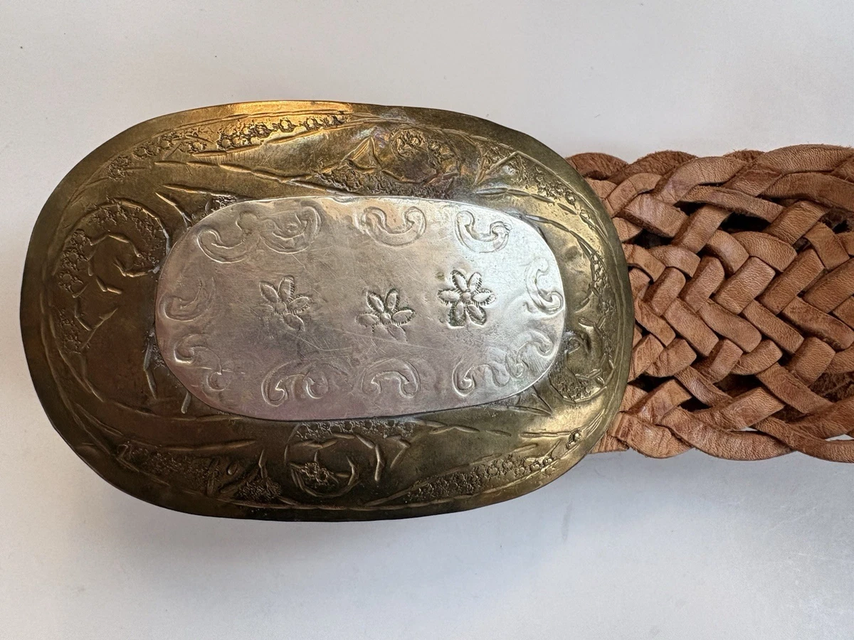 Chico\'s Handmade Wide Braided Leather Belt w/ Brass Metal Buckle Moroccan S/M Chico main image 3