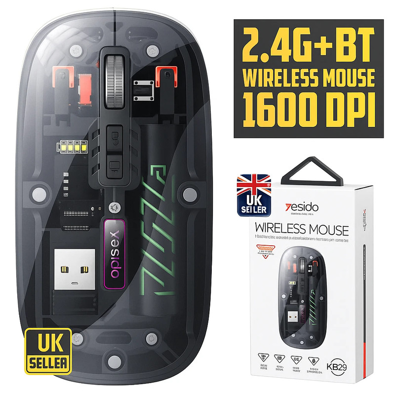 1600 DPI RGB Gaming Mouse Wireless Macro Programmable Ergonomic LED USB PC | UK