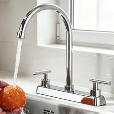 Chrome Kitchen Sink Faucet 2 Handle 3 Holes 360 Swivel Spout Camper RV Mixer Tap
