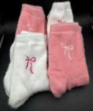 4 Pair Women Ladies Soft Fluffy Bow Socks Winter Warm Lounge Slipper Fleece Sock