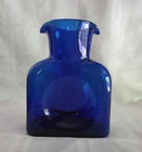Blenko Art Glass Cobalt Blue Water Bottle Decanter 8”, Double Spout Number 1