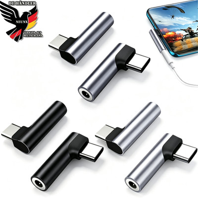 USB C auf zu Aux 3,5mm Klinke Buchse Kopfhörer Mikrofone Audio Alu Adapter Kabel