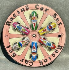 Japan Tin Race Car Set Litho Lucky Toy Mini Racing Original Package NOS 60's Vtg