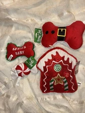 3 Pc Christmas holiday dog toys squeak and crinkle.
