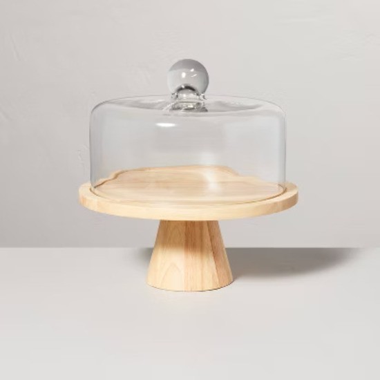 11.5" Wooden Cake Stand with Glass Cloche - Hearth & Hand with