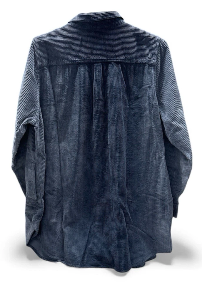 LL Bean Women's 3X Plus Wide Wale Corduroy Button Down Shirt Blue Gray Cotton - Image 2 of 4