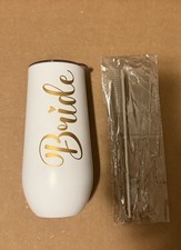 Bride Tumbler Cup Vacuum Insulated Stainless White with straw and cleaning brush