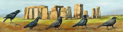 ''The Search, Crows at Stonehenge'' J Gibson, 11'' X 42'' print on canvas