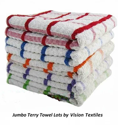 VICTORIA KITCHEN EXTRA LARGE JUMBO TERRY MULTI TEA TOWELS DISH CHECK 100% COTTON PACKS