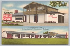 Park Plaza Motor Court Wilmington Delaware Linen Postcard US Route 13 1940s