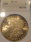 1886 Morgan Silver Dollar Old ANA holder MS 63 Colorful Peripheral toning 5159