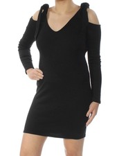 MINKPINK Womens Black Cold Shoulder V Neck Mini Cocktail Sheath Dress S