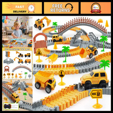 Kids Construction Race Car Track Set - 220 PCS DIY Engineering Toys, 2 Electric