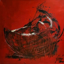 BEAUTIFUL AWARD WINNING PAINTING "Red Basket" Outsider Art Canvas Work LARGE