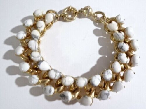 J.Crew Women's White Marble Howlite Cabochon Link Bracelet NWOT 150 - Picture 1 of 10