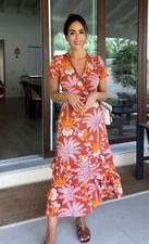 NWT_ZARA SS24 PRINTED MIDI DRESS ZW COLL. BURNT ORANGE SIZE S,M,L,XL_3349/187
