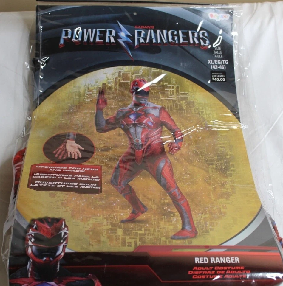 Power Rangers Adult Mens Bodysuit Halloween Costume Red Ranger XL NIP - Image 2 of 4