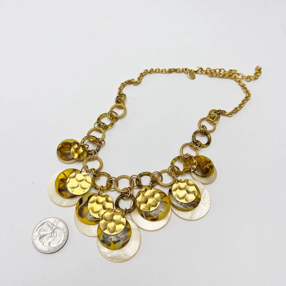 Joan Rivers Lucite Tortoiseshell Mother Of Pearl Disc Goldtone Dangle Necklace - Image 4 of 4