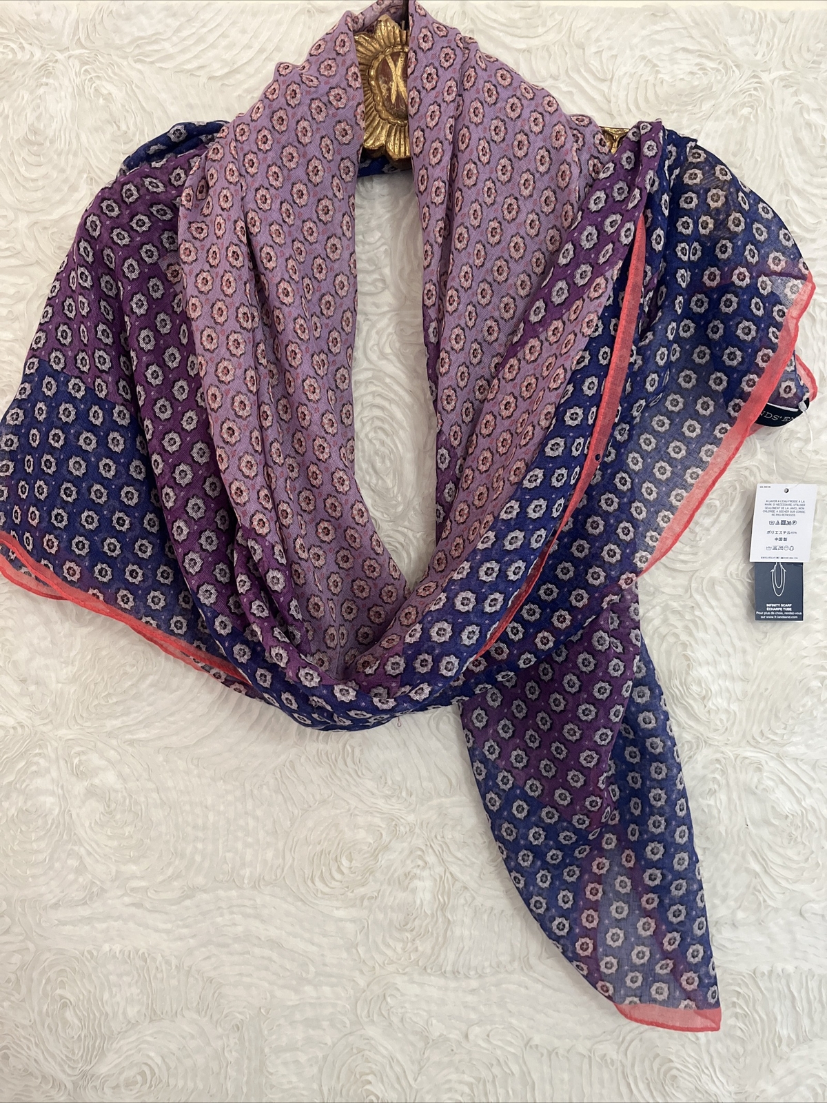 LANDS END Preppy Floral Infinity Scarf Gauzy Polyester Wrap NWT