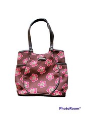 Longaberger Homestead Brown with Pink Flowers Purse Handbag