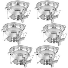 5 Qt 6 Pack Chafing Dish Buffet Set Stainless Steel Round Chafers for Catering