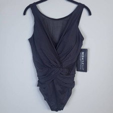 Miraclesuit Illusionist Palma One Piece Swimsuit Size 16 Black Mesh Slimming NWT