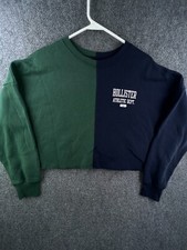 Hollister Women s Green Blue Medium Fleece Lined Crop Sweatshirt Long Sleeve
