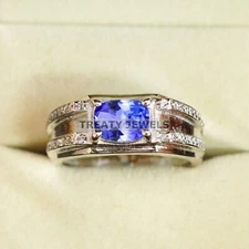 Tanzanite Oval Cut Gemstone With 925 Sterling Silver Ring For Men's #B656