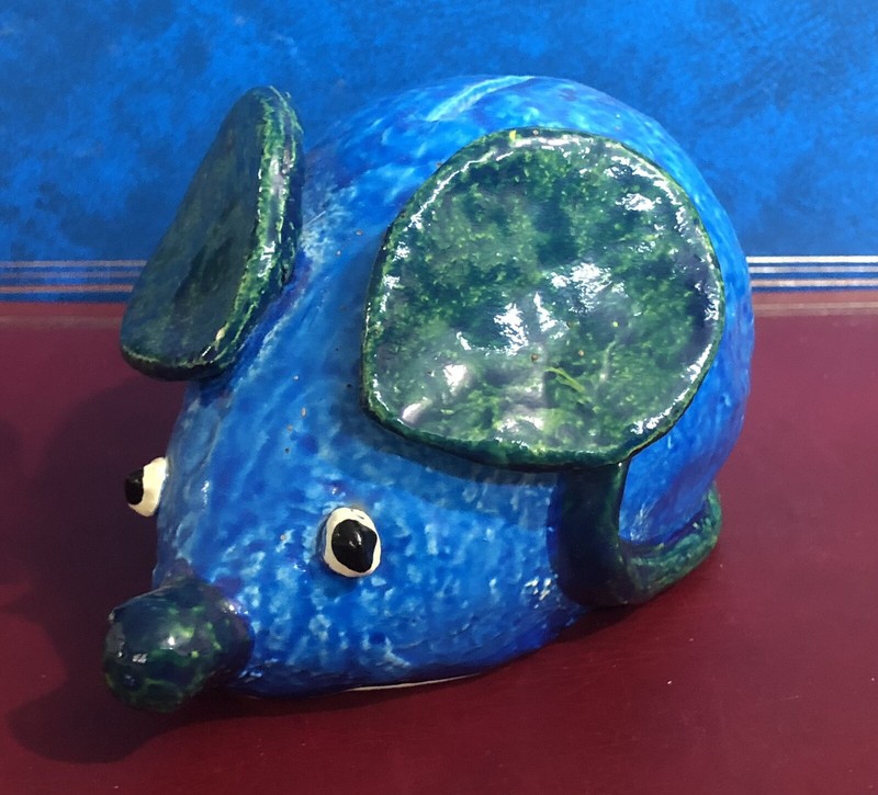 Vintage Carnival Prize Chalkware / Plaster Piggy Bank Mouse Painted Mid Century
