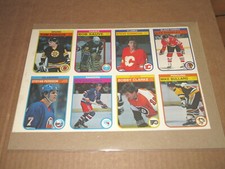 1982-83 OPC HOCKEY UNCUT SHEET OF 8 BOBBY CLARKE BOB SAUVE TOM FERGUS