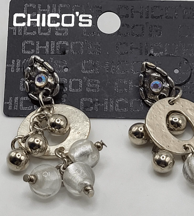 全新 带标签 Chico's 耳环 AB 水晶吹制玻璃悬垂坠 2 英寸 — 第 2/2 张图片