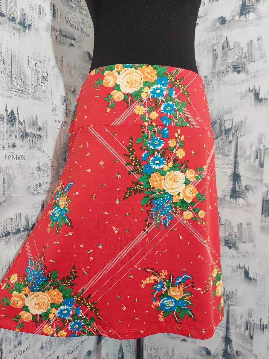 King Louie Skirt size M Red Colorful Floral Short Flare A Line