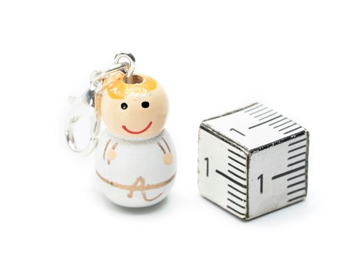 Angelo bimbo portafortuna charm minibling ciondolo nascita bambola legno bianco - Foto 3 di 4