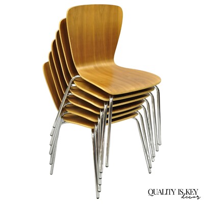 Crate Barrel Felix Walnut Dining Side Chairs Mid Century Modern Style Set  of