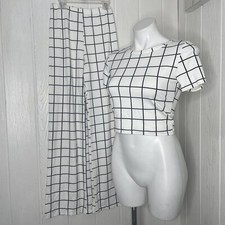 NEW Capella Set Large White Black Grid Pattern Crop Top Lounge Pants NIP