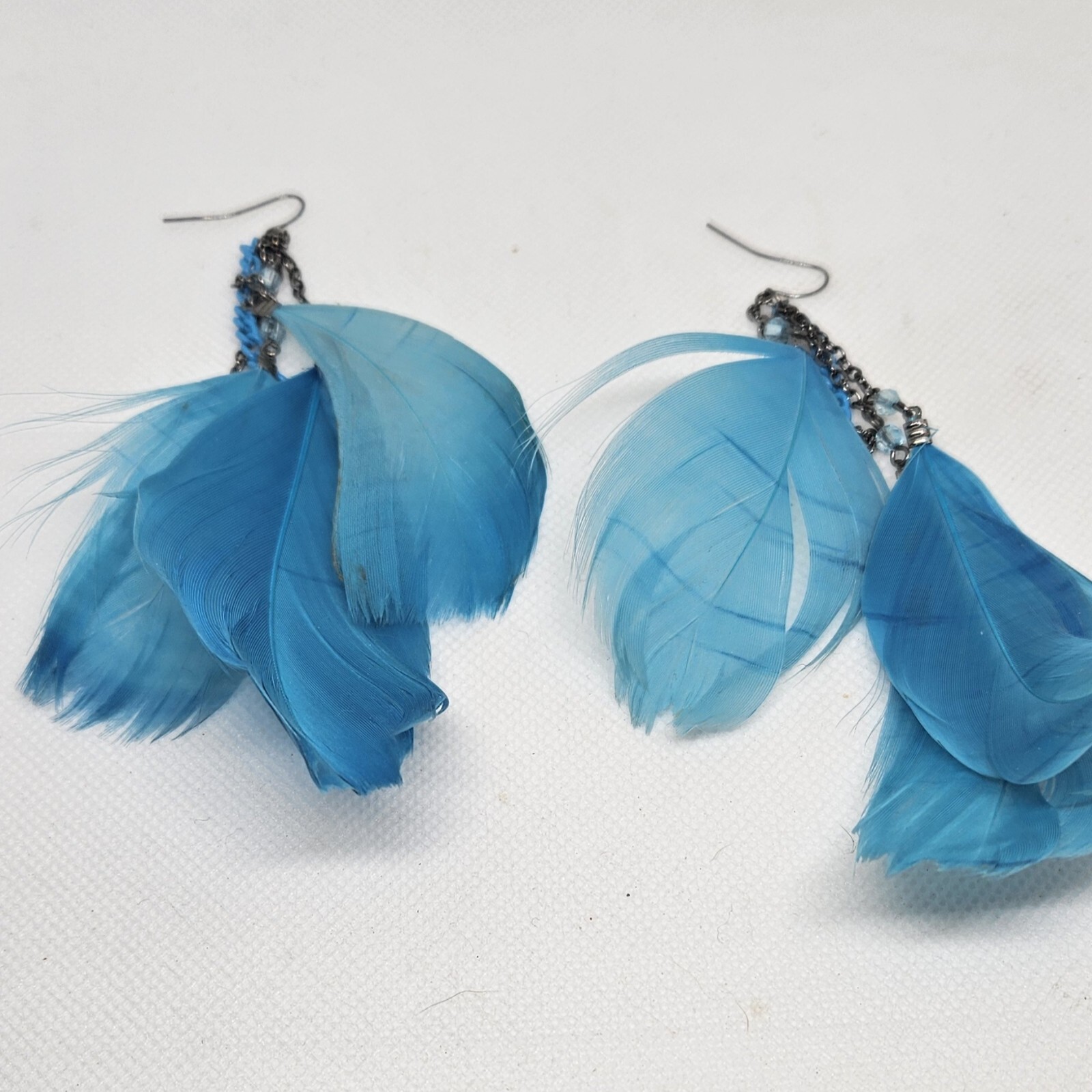 Blue Feather Dangling Earrings - image 3
