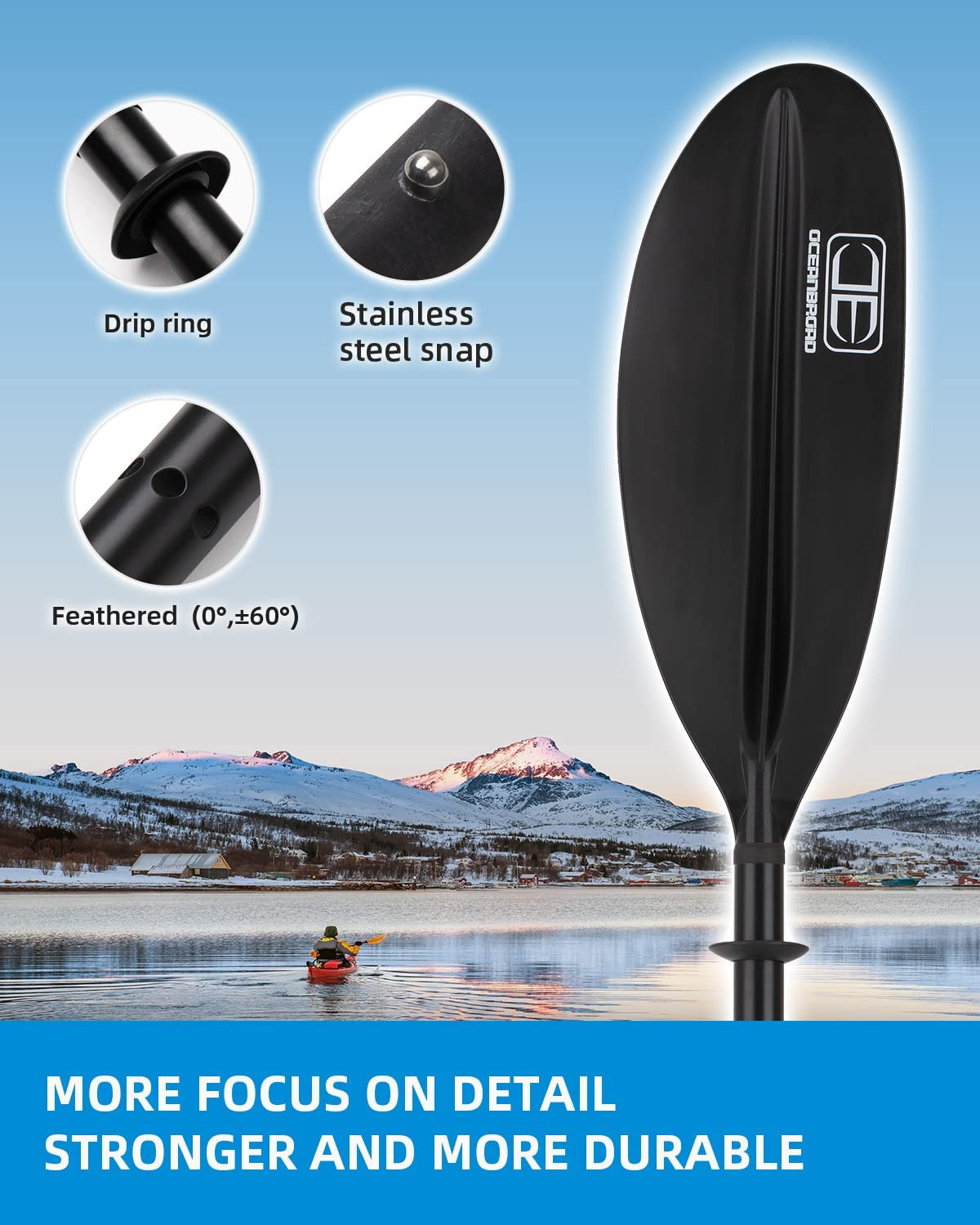Kayak Paddle 86In/218Cm - 90.5In/230Cm - 95In/241Cm Alloy Shaft Kayaking Boating
