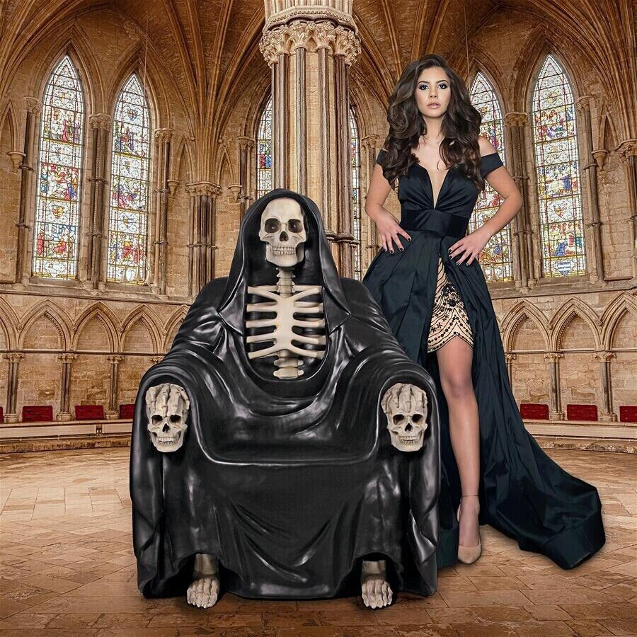 Gothic Grim Reaper Afterlife Throne Gruesome Skeleton Chair Halloween Decor