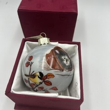 Old World Christmas Cat With Chickadee Hand Painted 4" Inside Art NWT Box