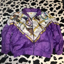 Vtg South Harbor Activewear Zip Windbreak Jacket Novelty Gem Print Halloween Os
