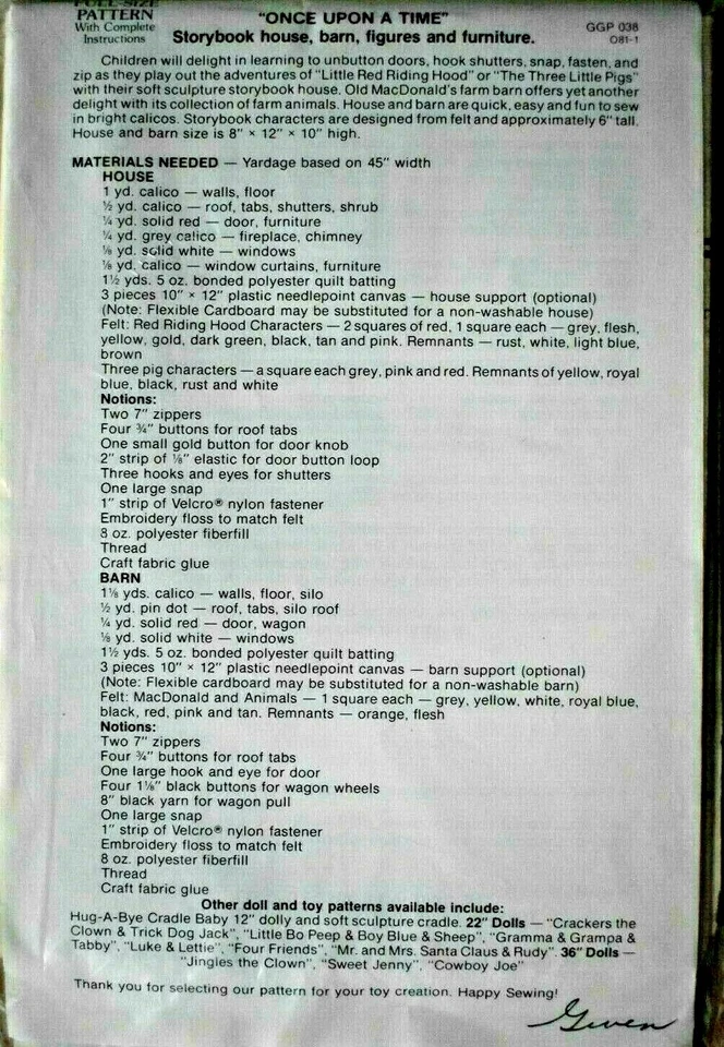 VIP HOLIDAY HOBBY HORSE PATTERN  INSTRUCTION LEAFLET  UNCUT  VINTAGE SOLD AS IS - Image 3 of 4