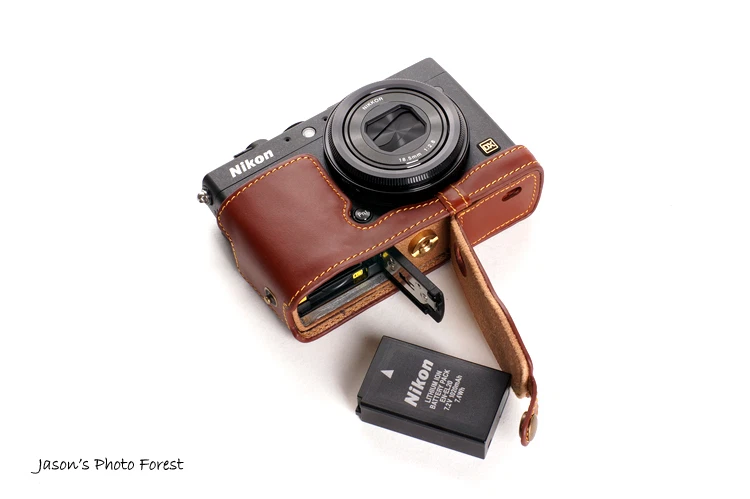 Genuine real Leather Full Camera Case bag Cover for Nikon Coolpix A Bottom Open - Image 2 of 4