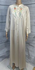 VTG Sears 1970s Ivory Nylon Nightgown M 36 USA Made Floral Embroidered Prairie