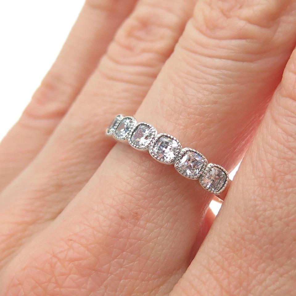 Anillo Pandora Plata Esterlina 925 Corte Cojín C Z Media Eternidad Talla 9.25 Foto 2 de 4