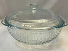 Vintage Pyrex 024 clear glass round 2 qt ribbed casserole with lid